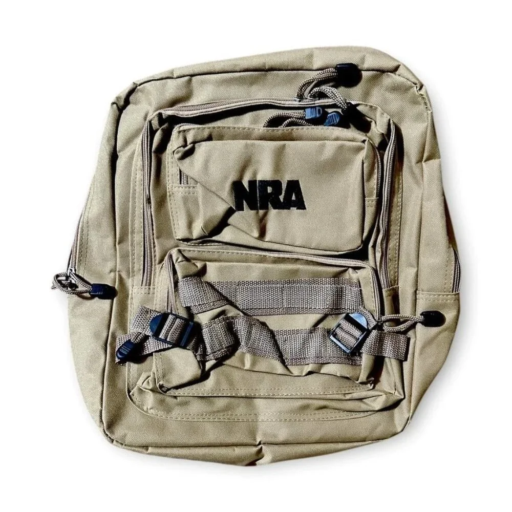 NRA Tan Tactical Backpack Multi-Pocket Adjustable Straps Mesh Back Lightweight - Picture 6 of 15